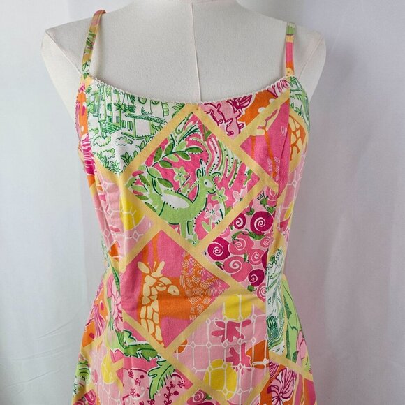 Lilly Pulitzer Diamond Sleeveless Printed Pink Patchwork Sundress Size 6 - Picture 2 of 14